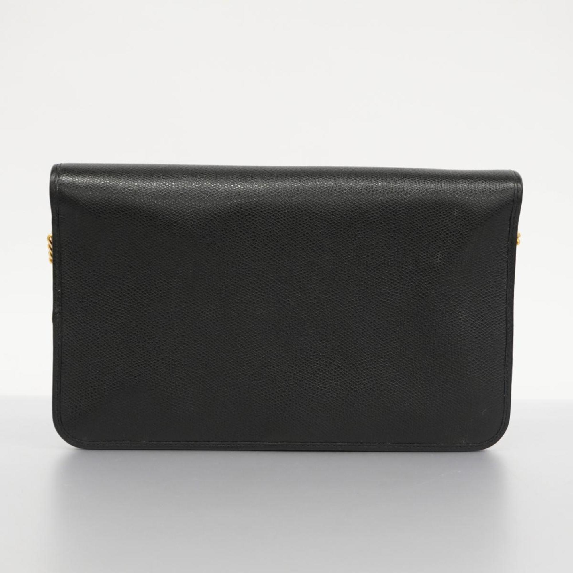 Christian Dior Shoulder Bag Leather Black Women's
