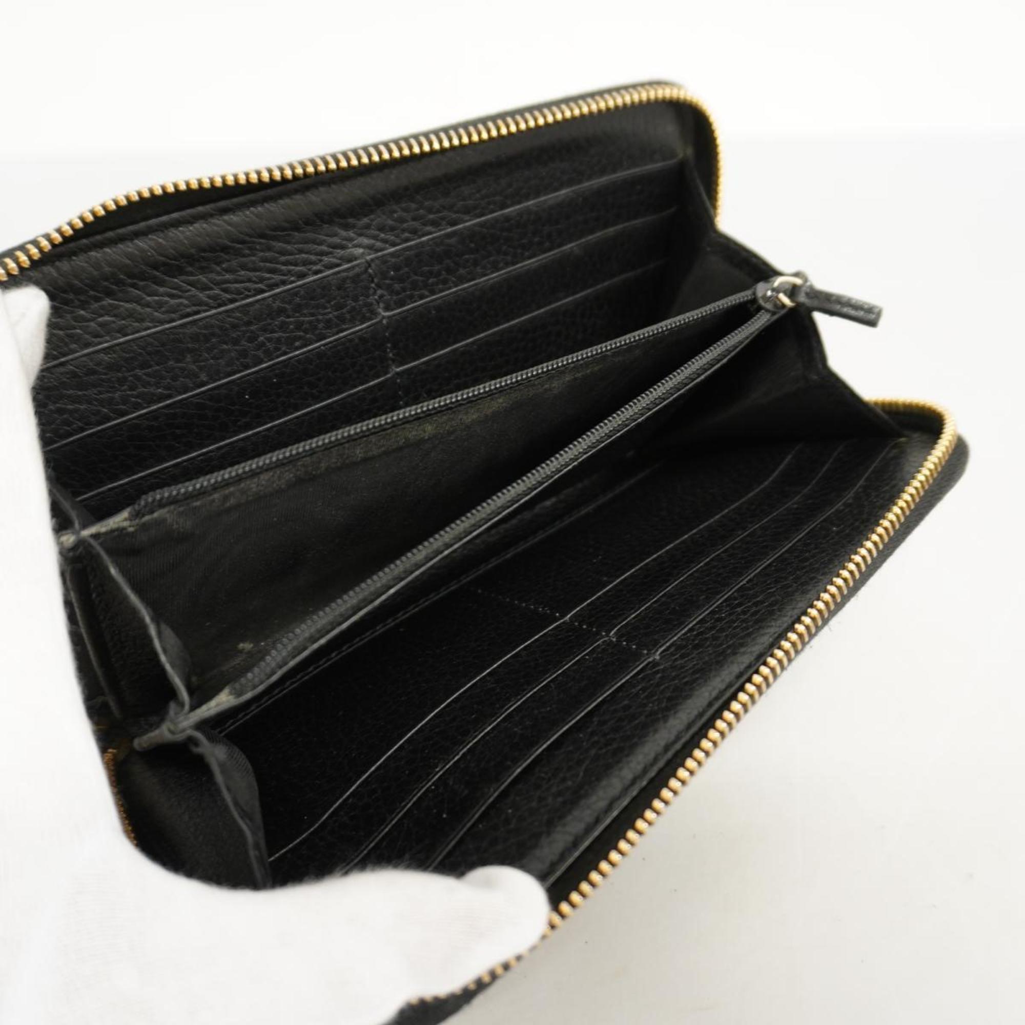 Gucci Long Wallet Interlocking G 509644 Leather Black Champagne Women's