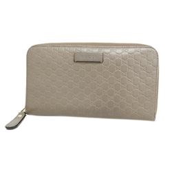 Gucci Long Wallet Micro Guccissima 449391 Leather Grey Champagne Men's