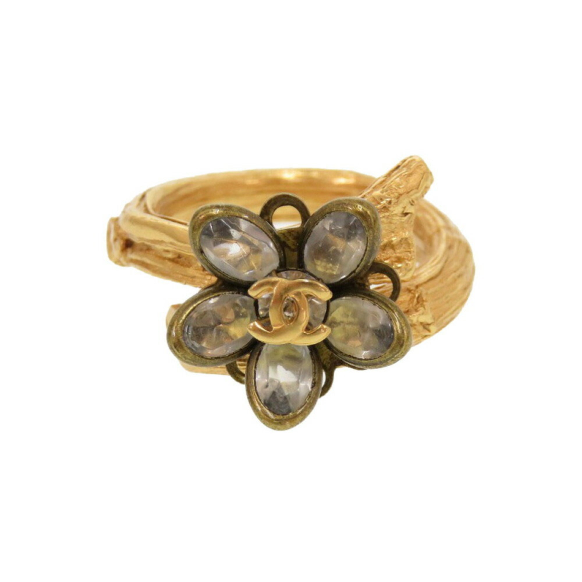 Chanel Flower Motif Coco Mark Rhinestone Gold Ring Size 13 0144 CHANEL