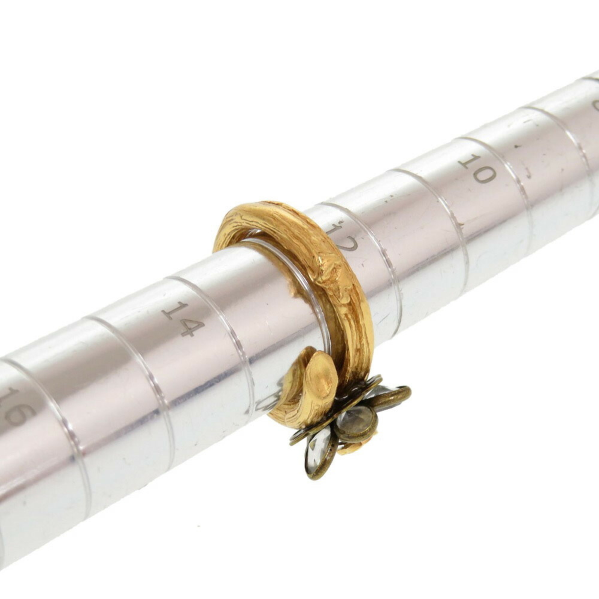 Chanel Flower Motif Coco Mark Rhinestone Gold Ring Size 13 0144 CHANEL