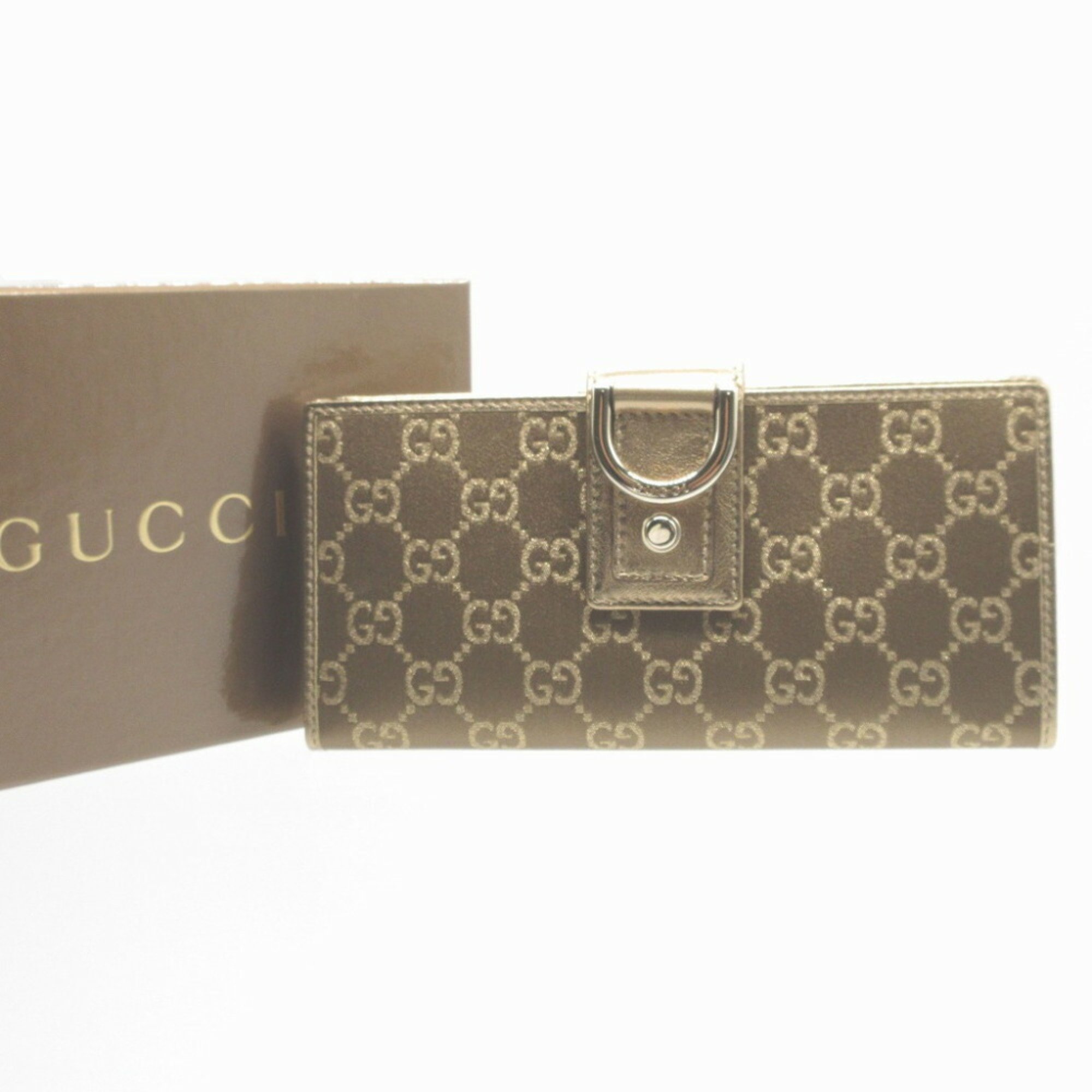 Gucci 141412 GG canvas leather gold bi-fold long wallet 1430GUCCI