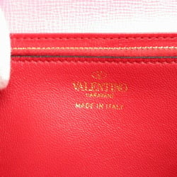 Valentino Rockstud Leather Pink Red Bi-fold Long Wallet 1259VALENTINO GARAVANI