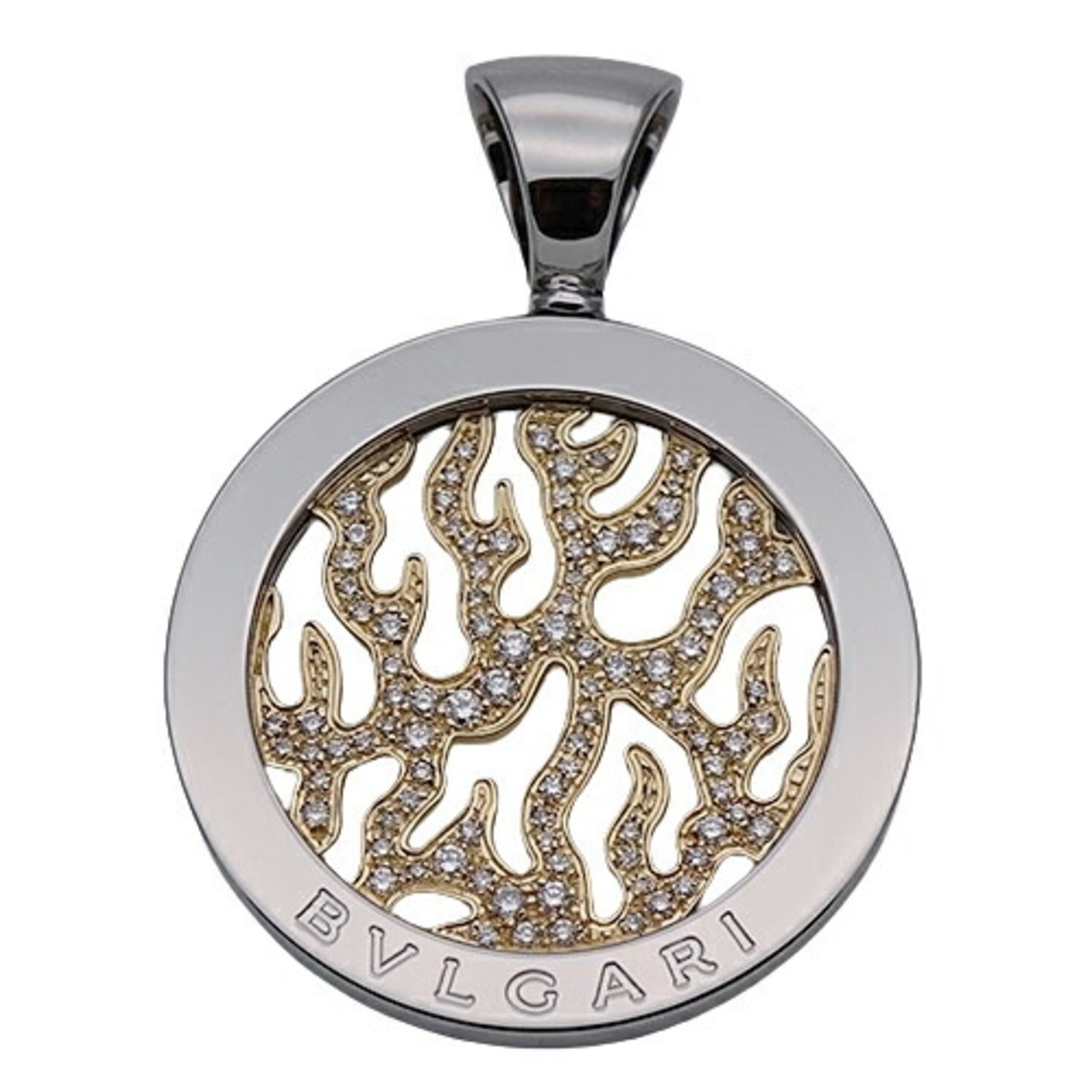 BVLGARI Pendant Top for Women and Men, Stainless Steel, SS 750YG, Diamond, Tondo, Fire, Silver, Gold, Polished