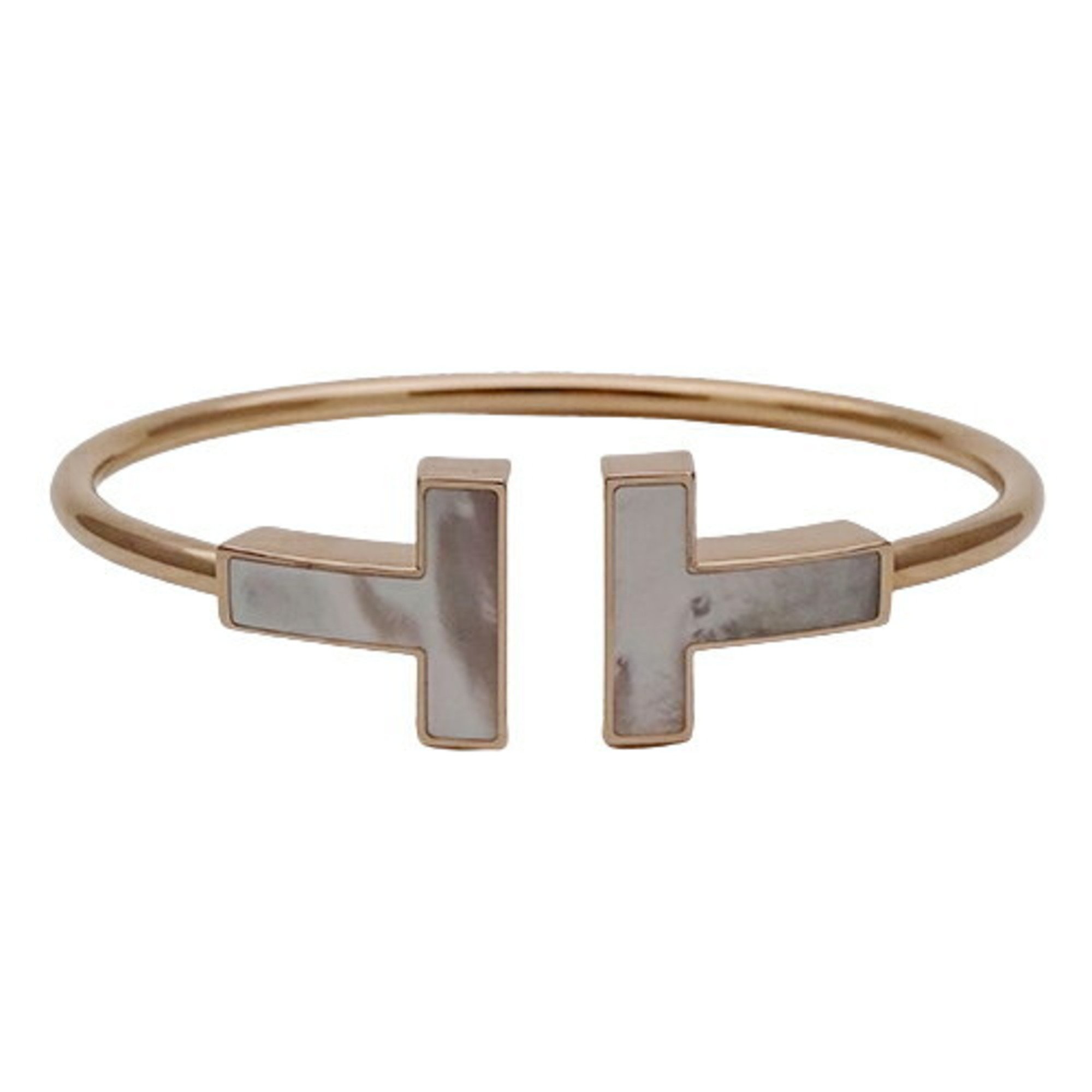 Tiffany & Co. Bracelet, Women's Bangle, 750PG, Mother of Pearl, T-Wire, Wide, Medium Size, Pink Gold, Polished