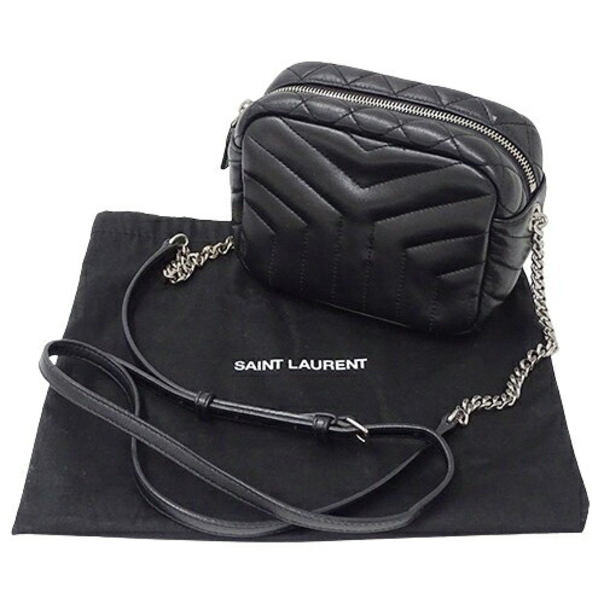 Saint Laurent SAINT LAURENT Bag Women's Shoulder Lulu Bowling Leather Black 457588 Quilted Compact