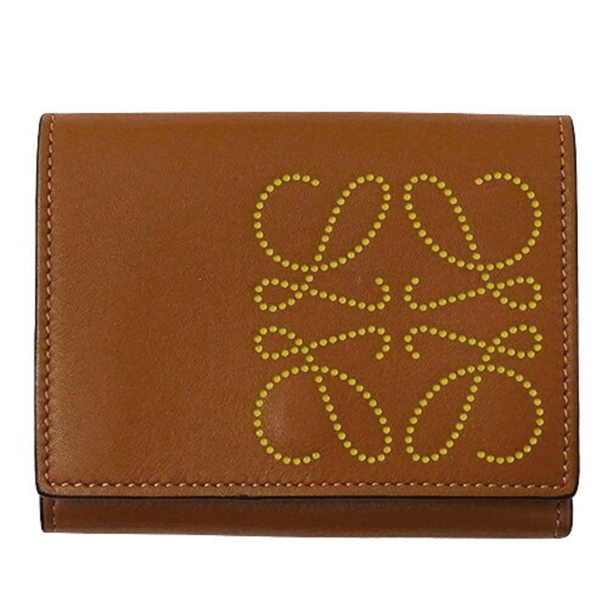 LOEWE Women's Wallet Tri-fold Anagram Leather Brown Compact