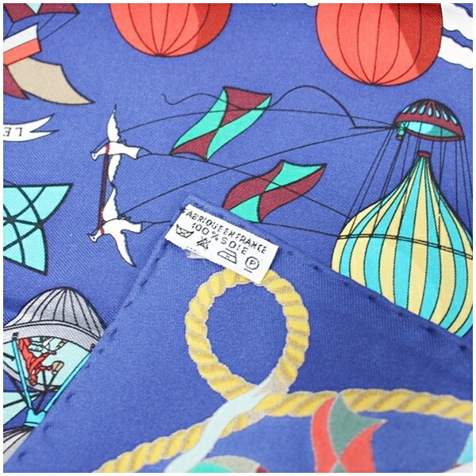 Hermes Silk Scarf Muffler Gauroche Carre 45 "LES FOLIESDUCIEL" Madness of the Sky Blue Balloon Pattern HERMES Women's