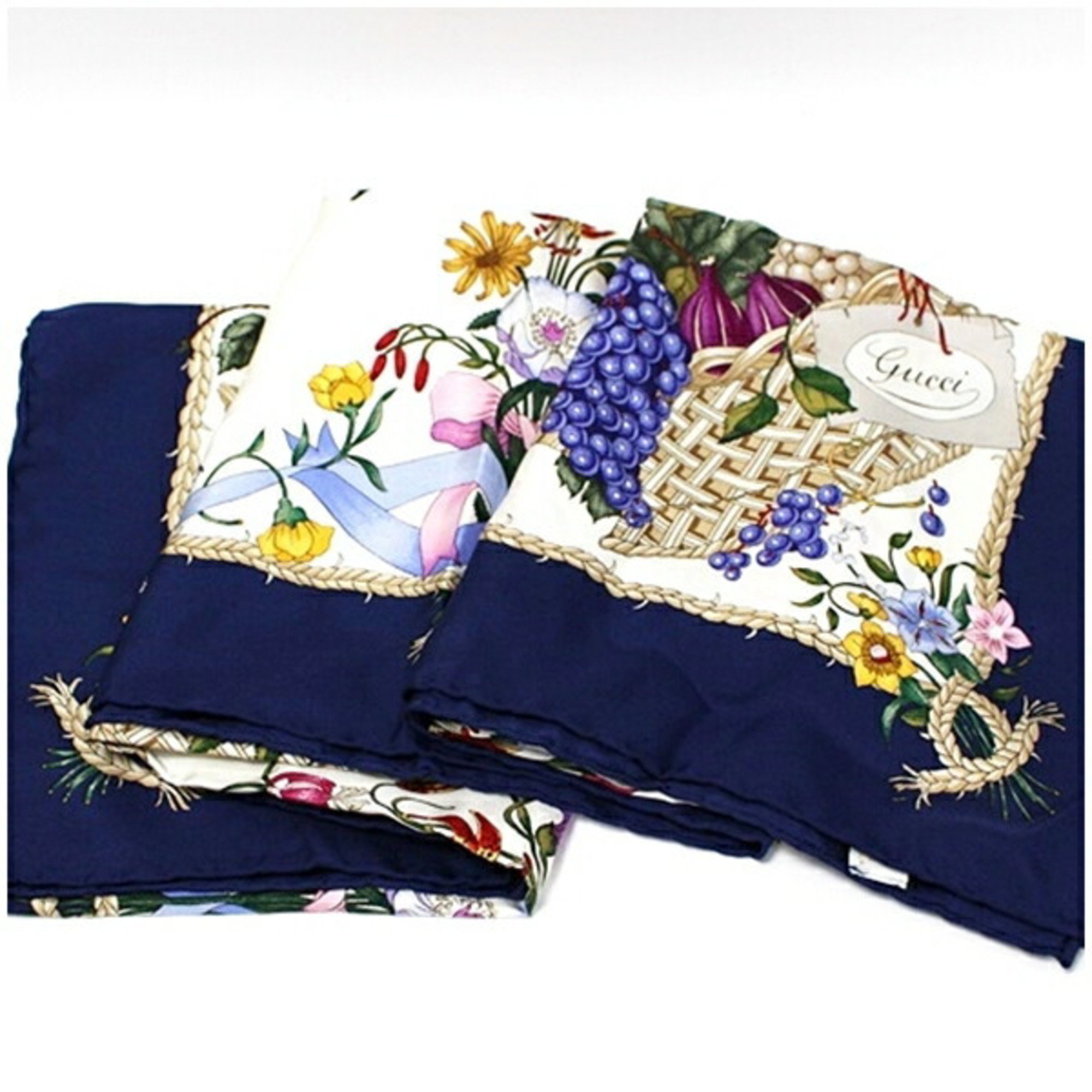 Gucci Silk Scarf Muffler Floral Pattern Navy x Multicolor GUCCI Women's