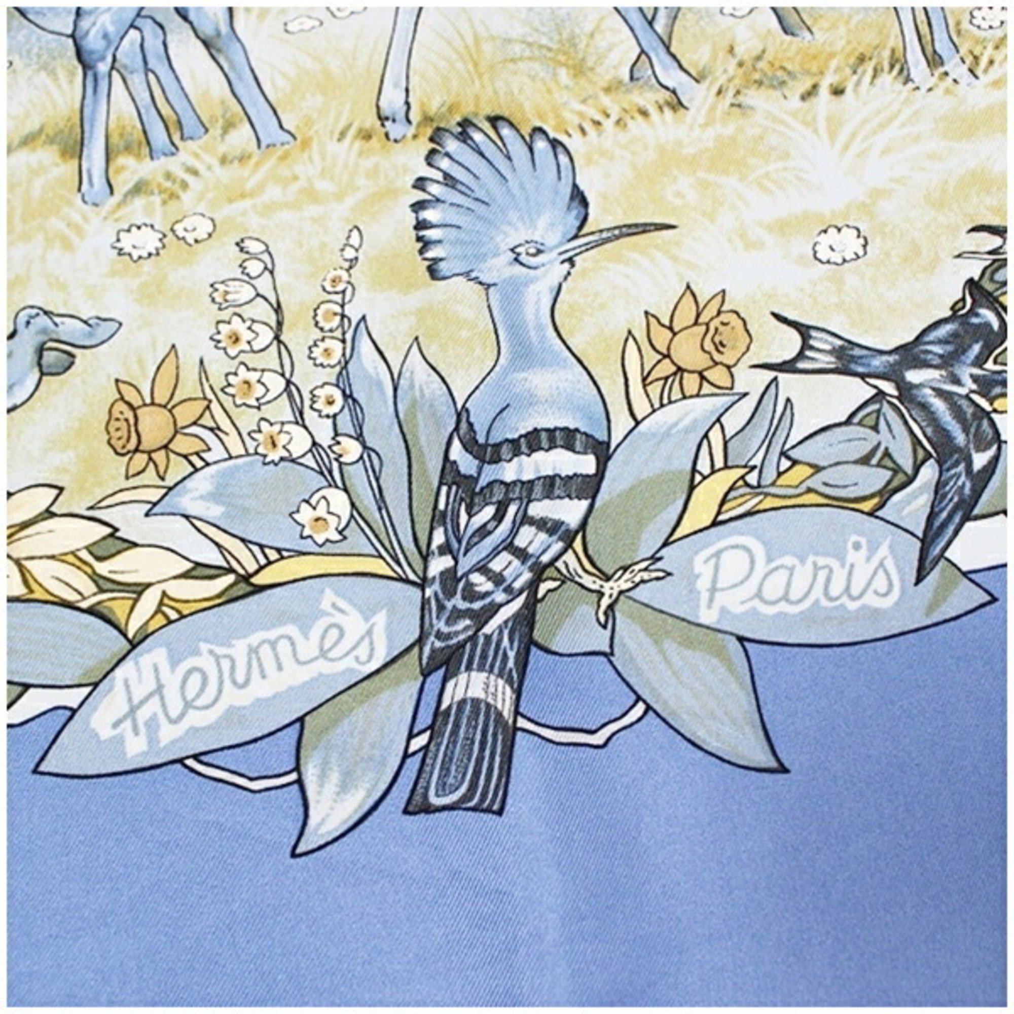 Hermes Silk Scarf Muffler Carre 90 "Les Quatre Saisons" Four Seasons Light Blue HERMES Women's