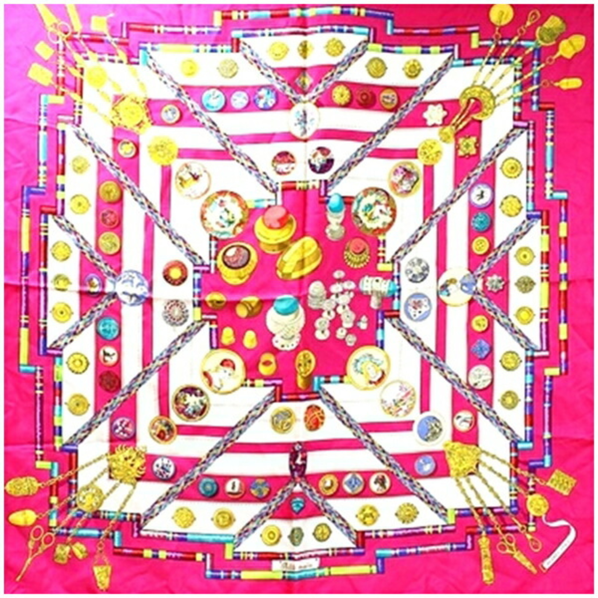 Hermes Silk Scarf Muffler Carre 90 "Pelile Main" Seamstress Pink HERMES Women's