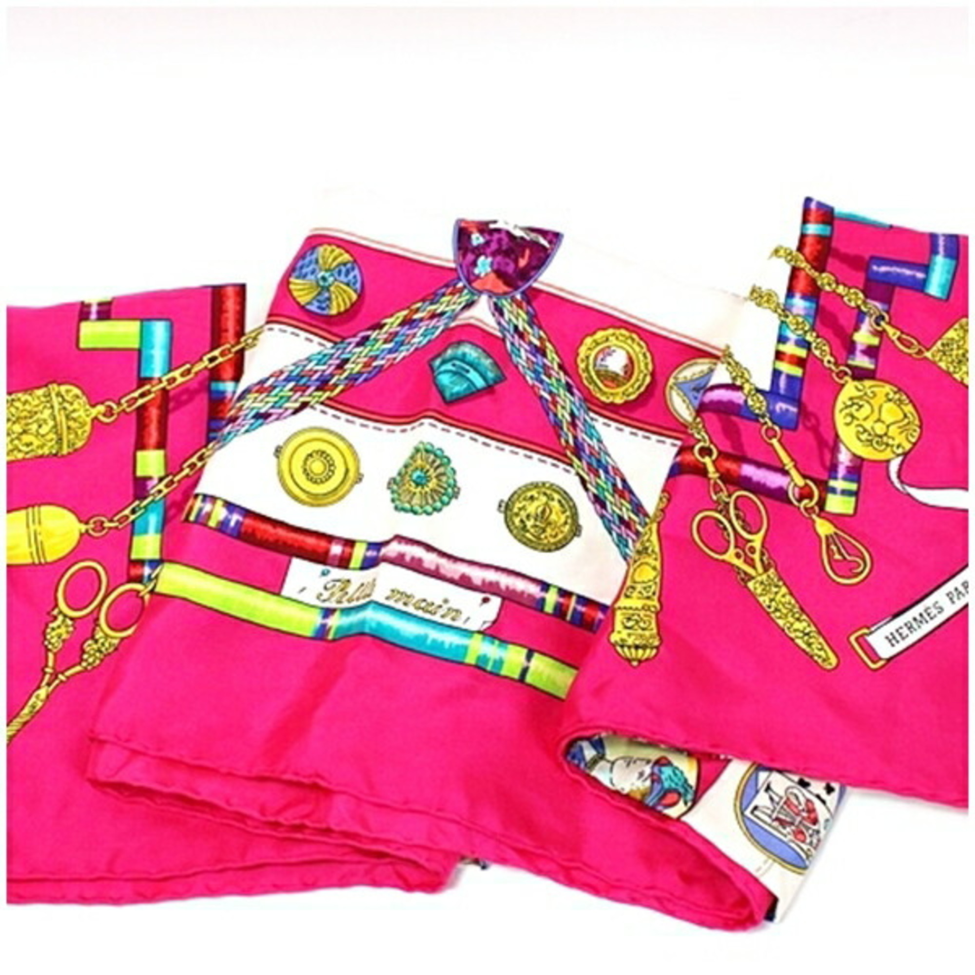 Hermes Silk Scarf Muffler Carre 90 "Pelile Main" Seamstress Pink HERMES Women's