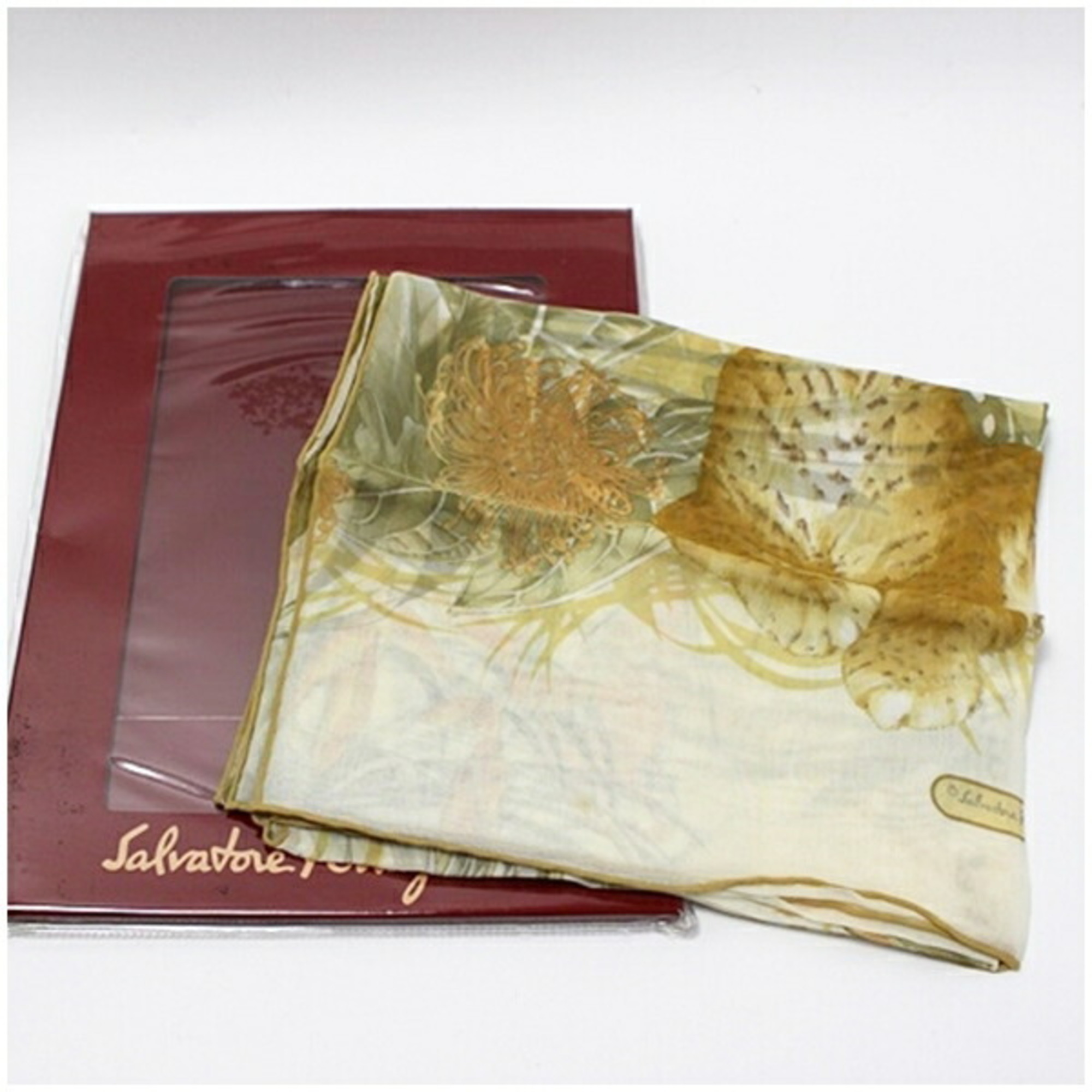 Salvatore Ferragamo Silk Rectangular Scarf Stole Shawl Animal and Plant Pattern Beige SALVATORE FERRAGAMO Women's Paper