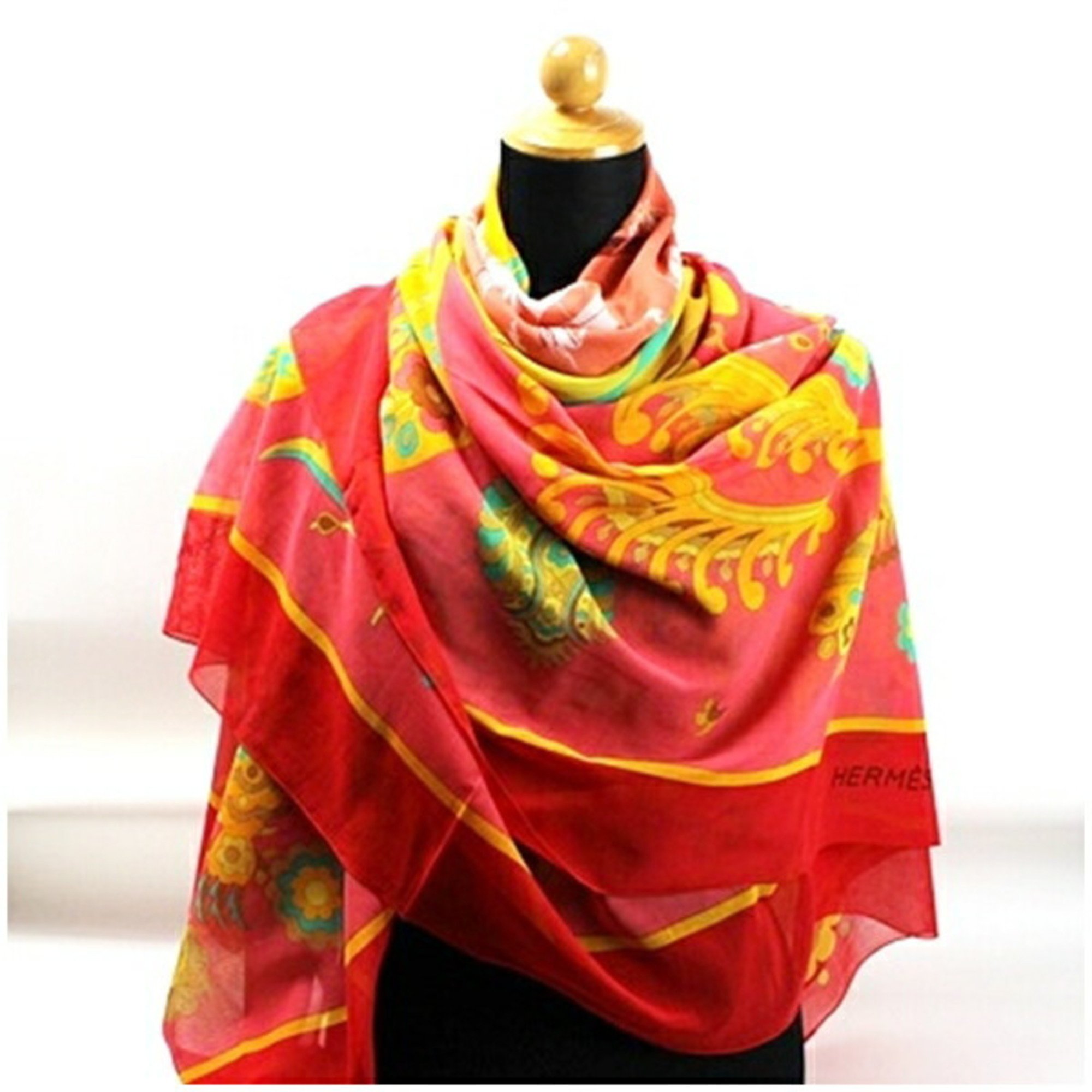 Hermes Large Scarf Muffler Red HERMES Women's