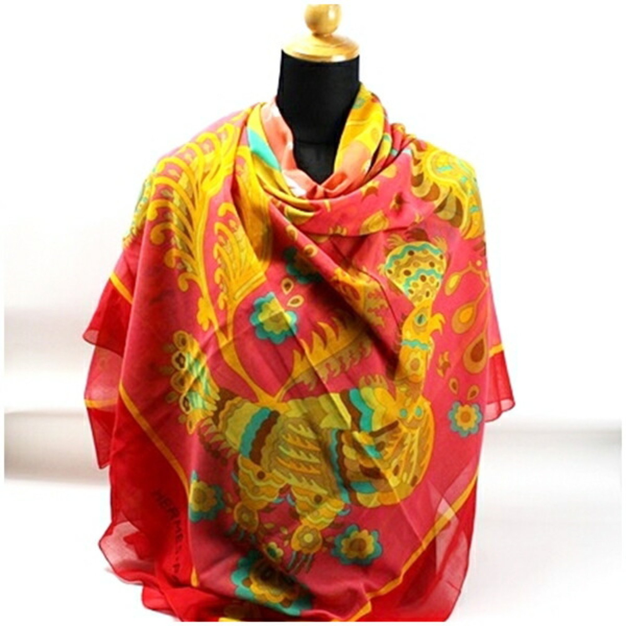 Hermes Large Scarf Muffler Red HERMES Women's