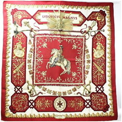 Hermes Scarf Muffler Carre 90 "LVDOVICVS MAGNVS" Louis XIV on a White Horse Red HERMES Women's