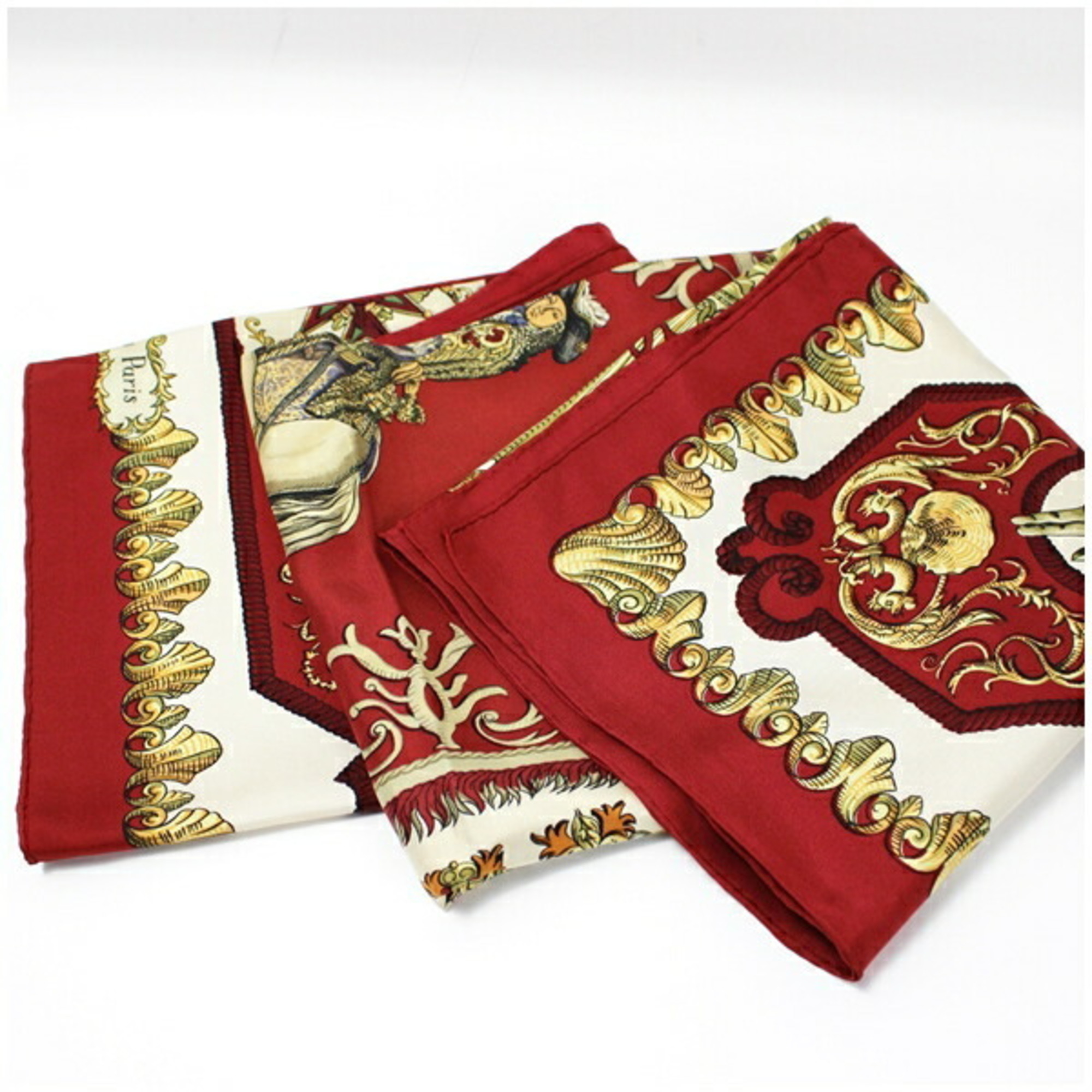 Hermes Scarf Muffler Carre 90 "LVDOVICVS MAGNVS" Louis XIV on a White Horse Red HERMES Women's