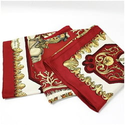 Hermes Scarf Muffler Carre 90 "LVDOVICVS MAGNVS" Louis XIV on a White Horse Red HERMES Women's