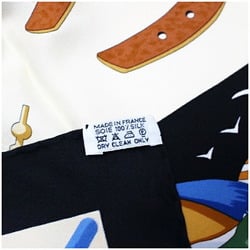 Hermes Silk Scarf Muffler Carre 90 "CHARMES DES PLAGES NORMANDES" The Charm of the Normandy Coast Black x Cream HERMES Women's