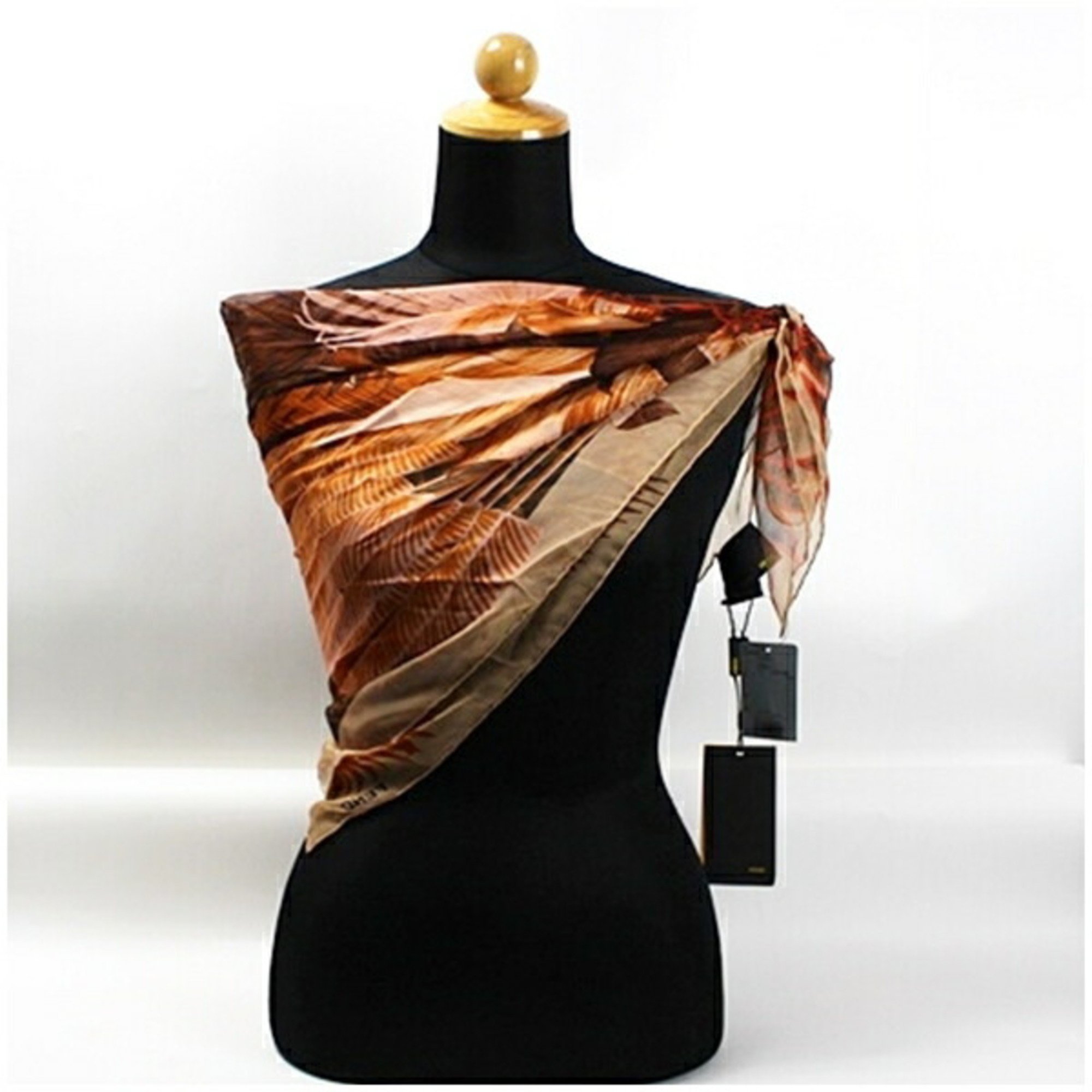 Fendi Silk Scarf Muffler Orange x Brown Plant Pattern Zucca FENDI Women's Openwork