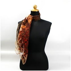 Fendi Silk Scarf Muffler Orange x Brown Plant Pattern Zucca FENDI Women's Openwork