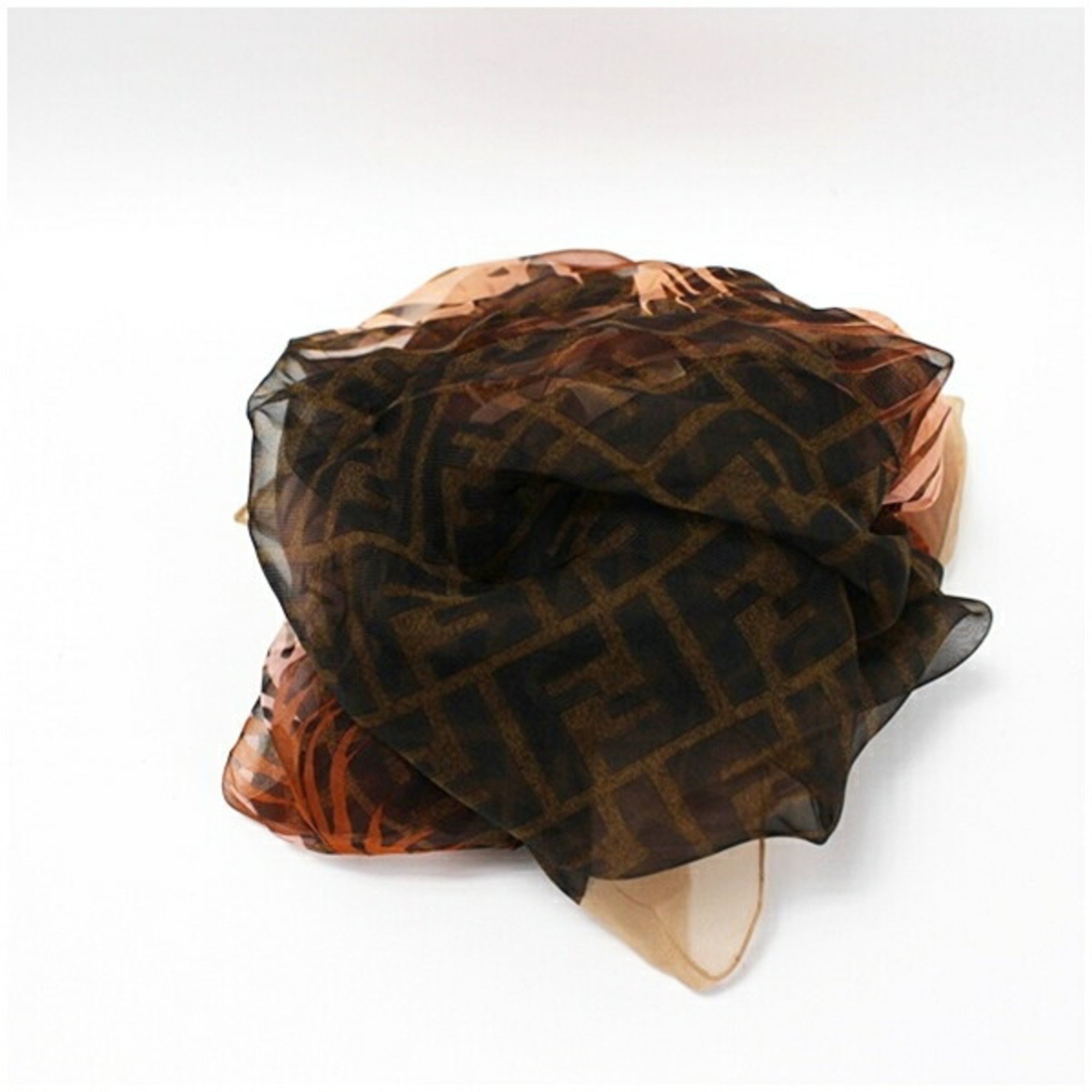 Fendi Silk Scarf Muffler Orange x Brown Plant Pattern Zucca FENDI Women's Openwork