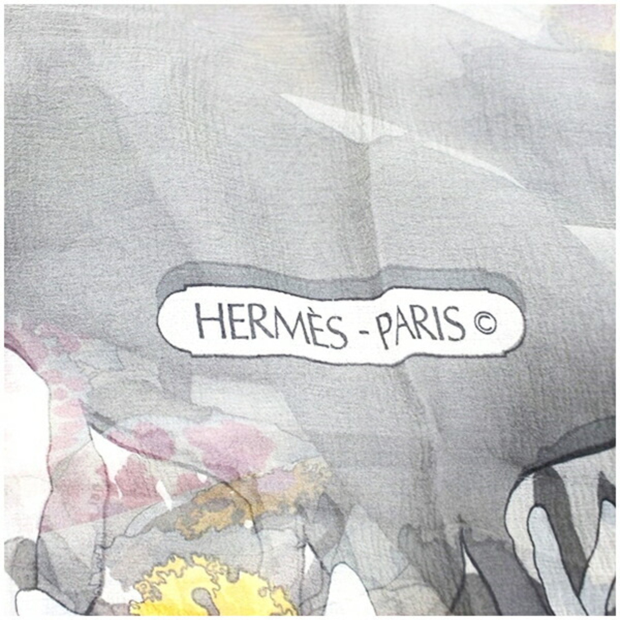 Hermes Large Scarf Muffler Shawl Openwork Grey HERMES Women's