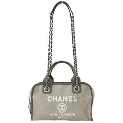 CHANEL Bag Deauville Women's Handbag Shoulder 2way Canvas Grey Chain Tote Compact
