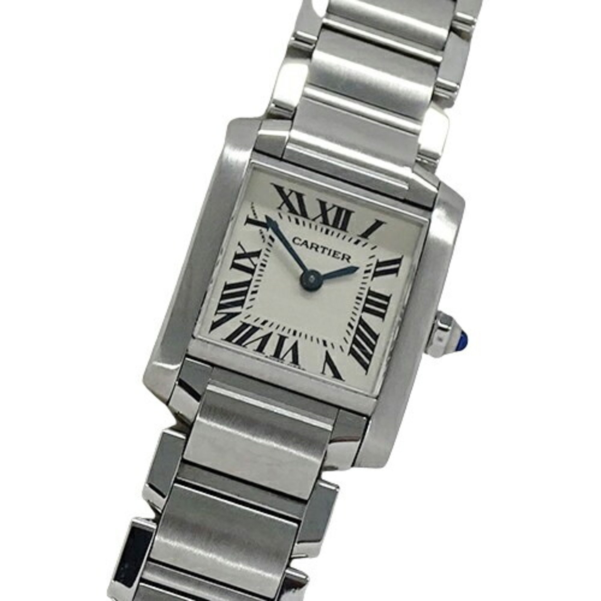 Cartier Tank Francaise SM Ladies Watch Quartz Stainless Steel SS W51008Q3 Silver Ivory Polished