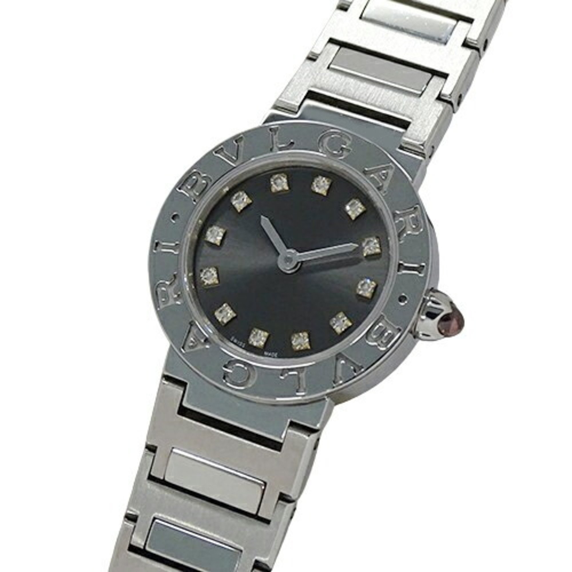 BVLGARI Women's Watch 12P Diamond Quartz Stainless Steel SS BB23S 102942 Silver Grey Polished