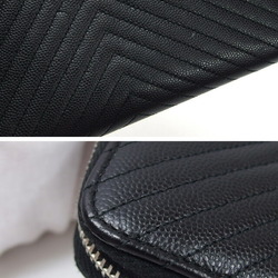 Chanel Chevron Stitch Caviar Skin Round Long Wallet Black