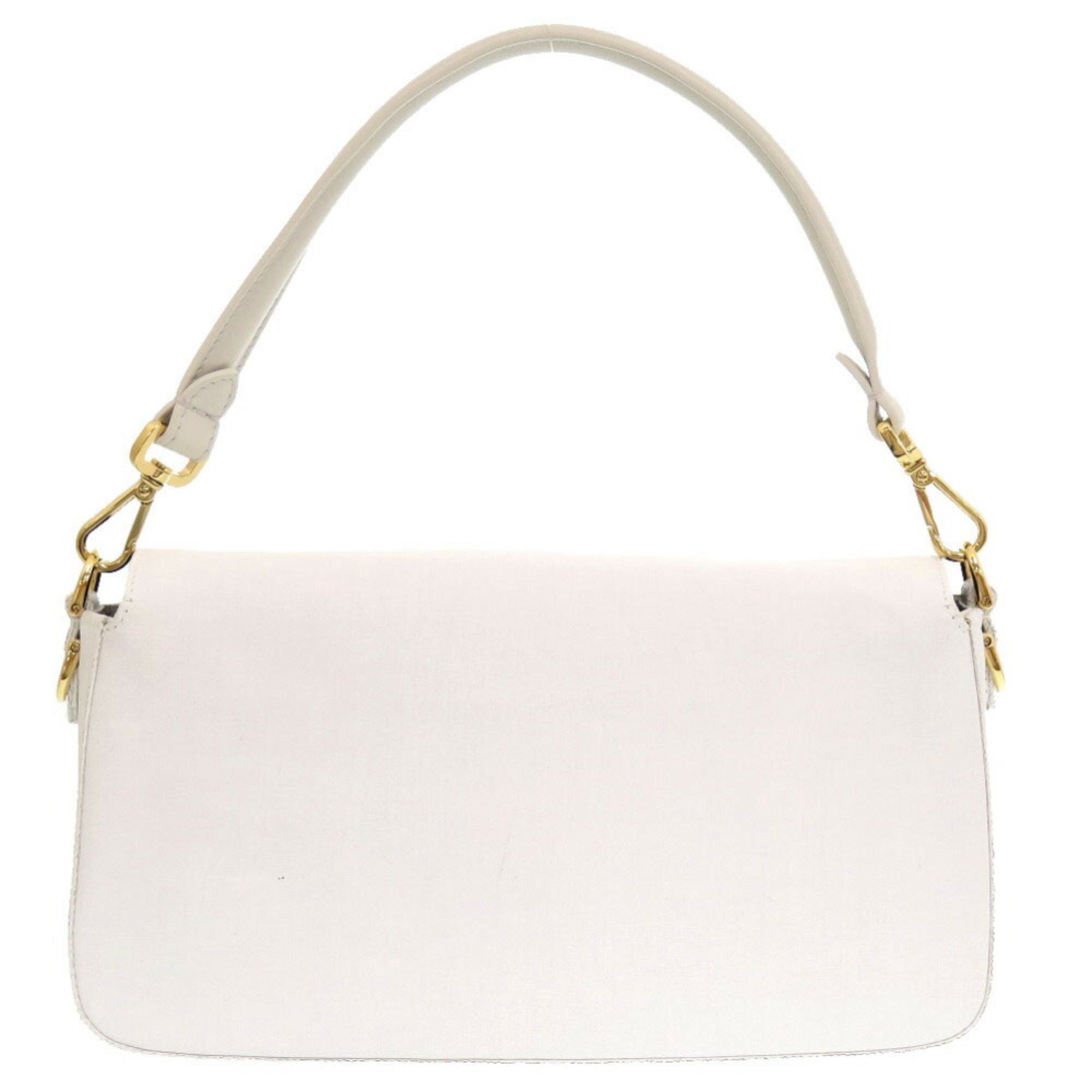 FENDI Mamma Baguette Canvas Leather White Handbag 1693 Bucket