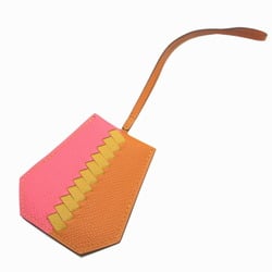 Hermes Crochet Cle Tressage C Stamp (2018) Epsom Leather Apricot Rose Azalee Jaune Ambre Bag Charm Keychain 1401HERMES