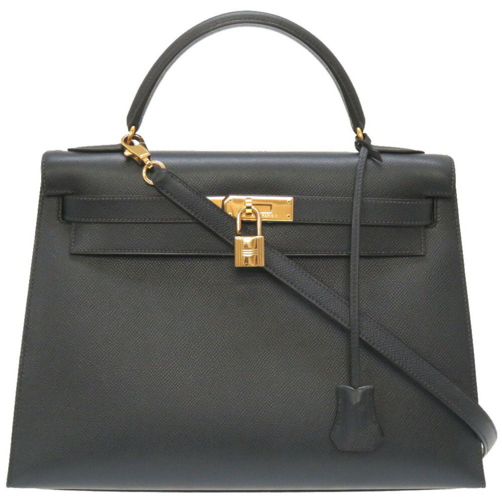 Hermes Kelly 32 Outer Stitching Cushvel Navy □C Stamp Handbag 0007 HERMES