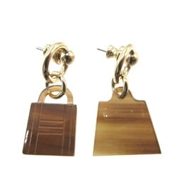Hermes Amulet Maroquinier Kelly Padlock Buffalo Horn Metal Brown Earrings 0234HERMES