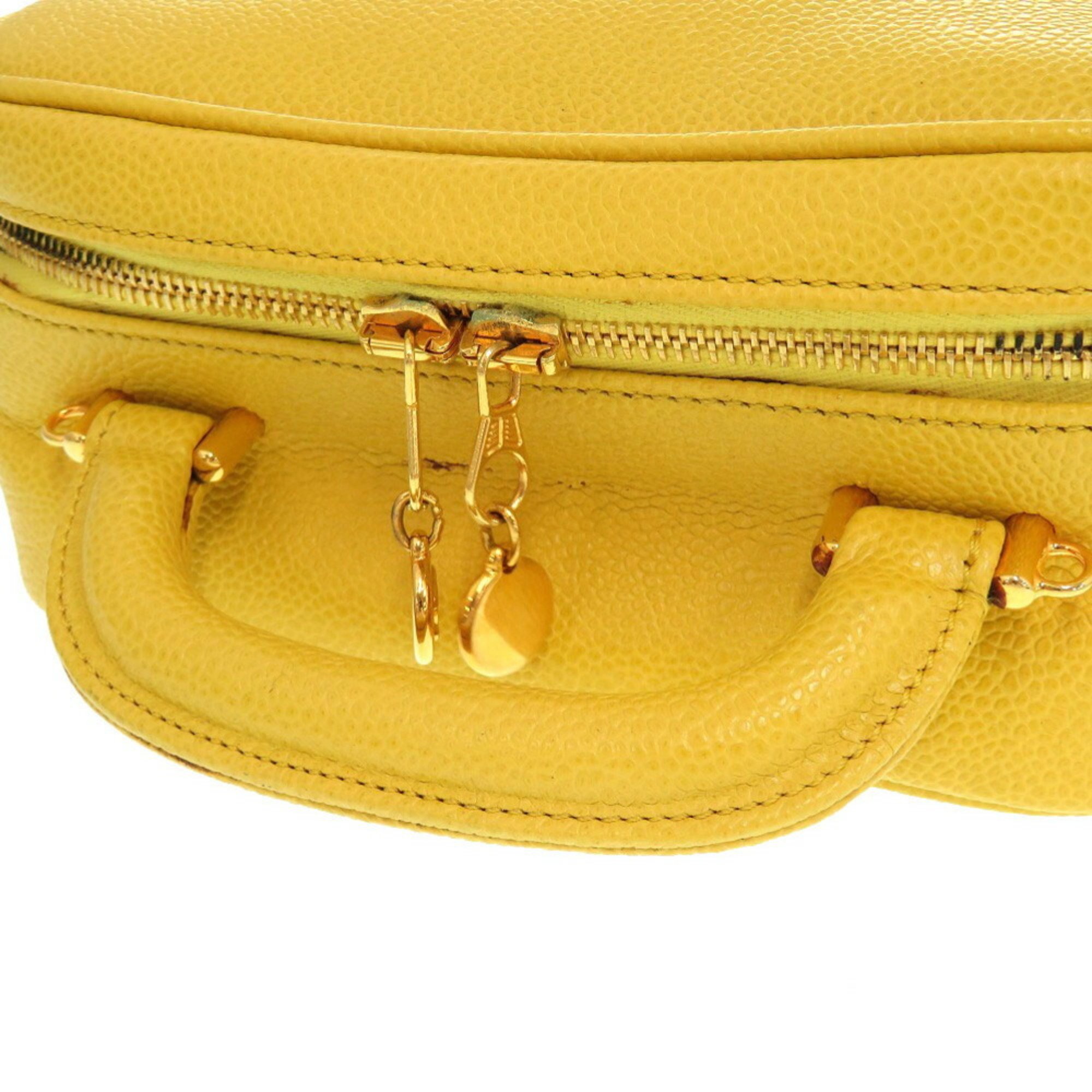 Chanel Caviar Skin Yellow Coco Mark 5th Series Vanity Bag Shoulder 0038 CHANEL