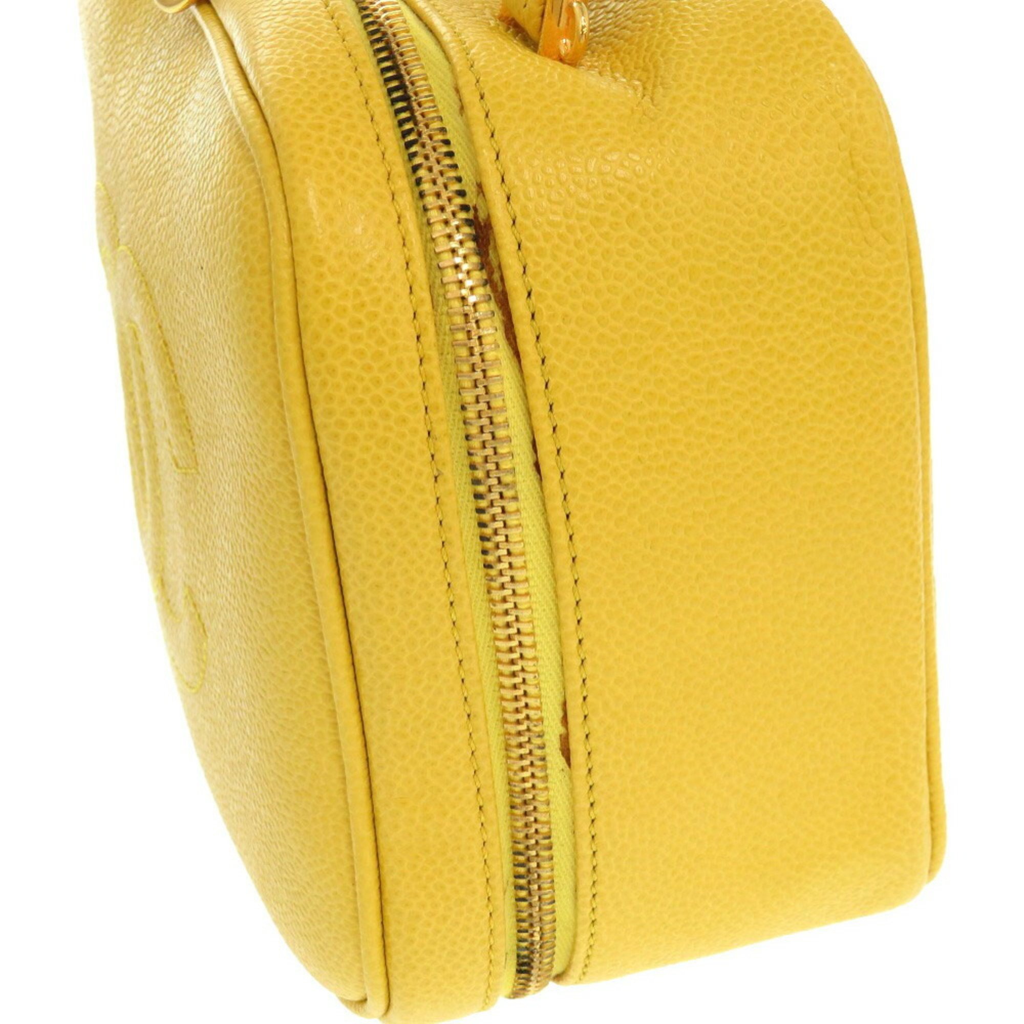 Chanel Caviar Skin Yellow Coco Mark 5th Series Vanity Bag Shoulder 0038 CHANEL