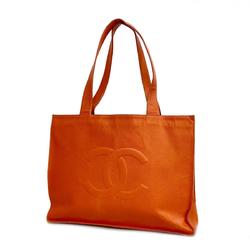 Chanel Shoulder Bag Caviar Skin Orange Women's