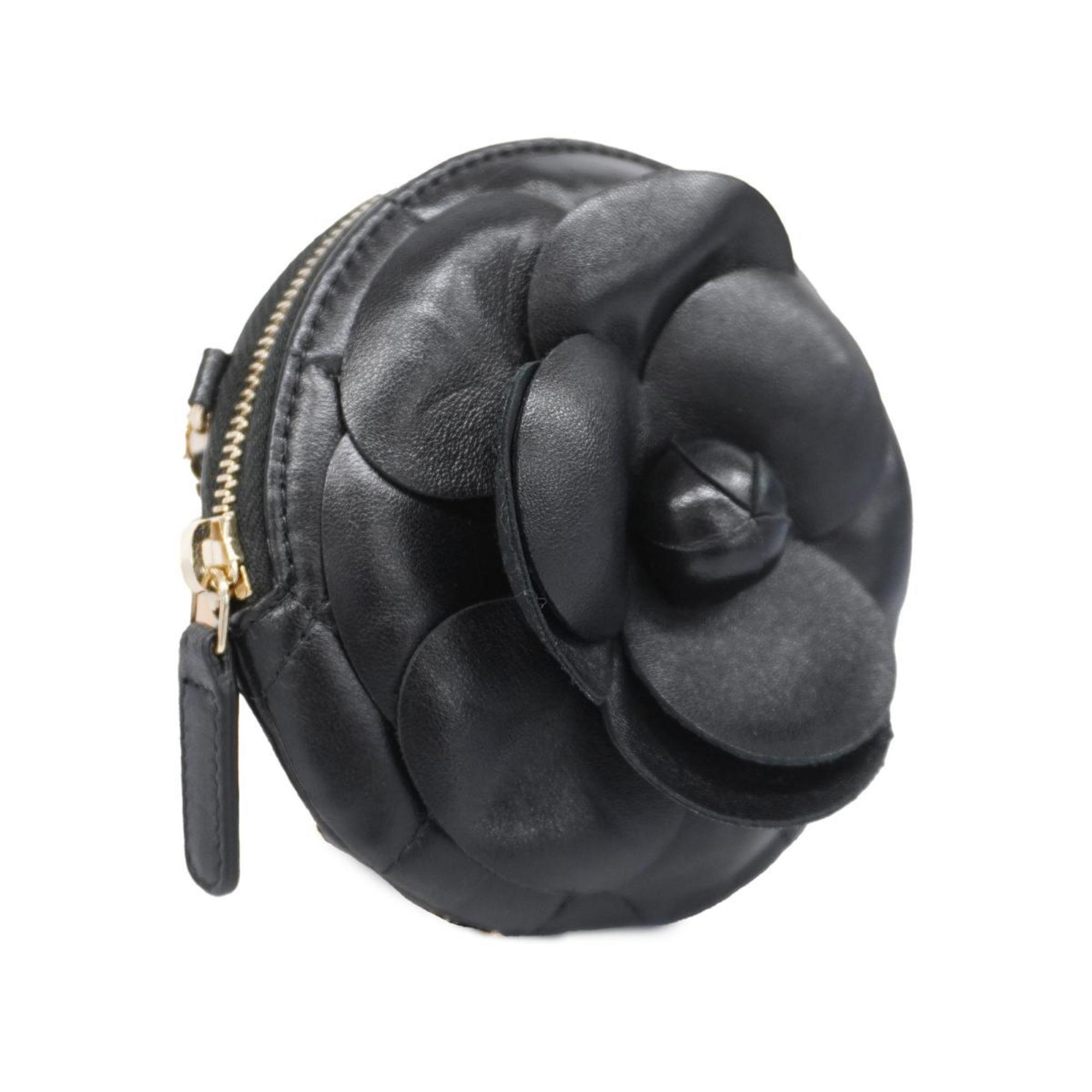 Chanel Shoulder Bag Matelasse Camellia Chain Lambskin Black Champagne Women's