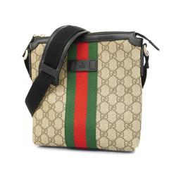 Gucci Shoulder Bag GG Supreme Sherry Line 471454 Leather Brown Black Women's