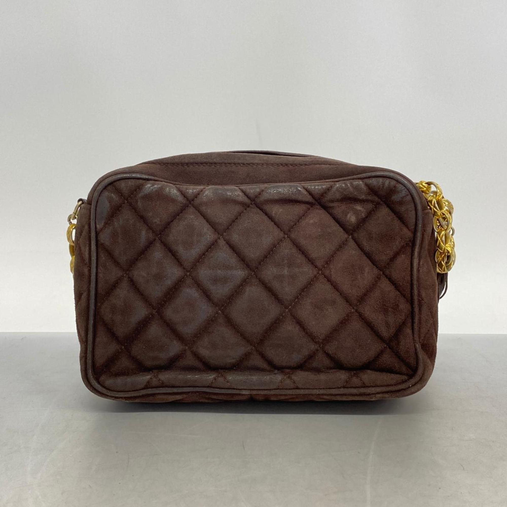 Chanel Shoulder Bag with Matelasse Suede Brown Women's