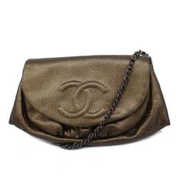 Chanel Shoulder Bag Chain Caviar Skin Gold Women's
