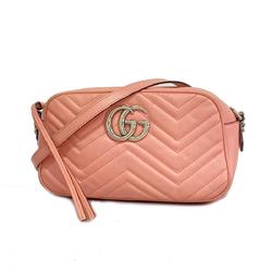 Gucci Shoulder Bag GG Marmont 447632 Leather Pink Women's