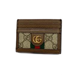 Gucci Business Card Holder/Card Case Ophidia 523159 Leather Brown Beige Women's