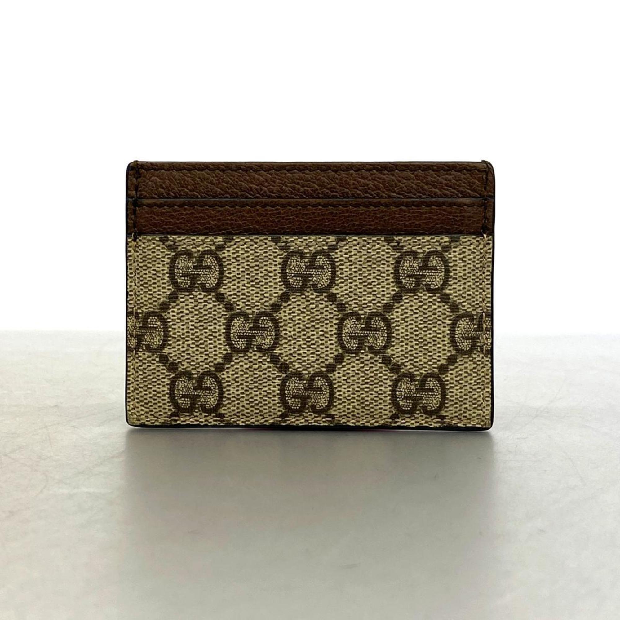 Gucci Business Card Holder/Card Case Ophidia 523159 Leather Brown Beige Women's