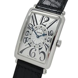 FRANCK MULLER Men's Long Island Automatic Watch AT Stainless Steel SS Leather 1000SC Silver Black Square Polished
