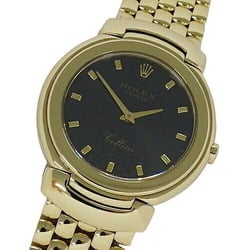 Rolex Cellini 6622/8 E Series Men's Watch Computer Quartz 18K 750YG Solid Gold Black Polished