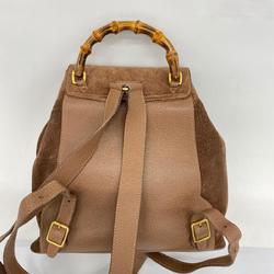 Gucci Backpack Bamboo 003 2058 0016 Suede Brown Champagne Women's