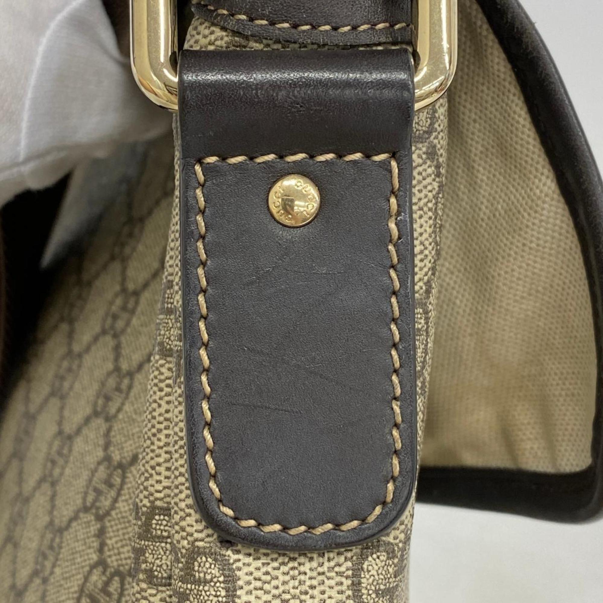 Gucci Shoulder Bag GG Supreme 223666 Leather Brown Beige Women's