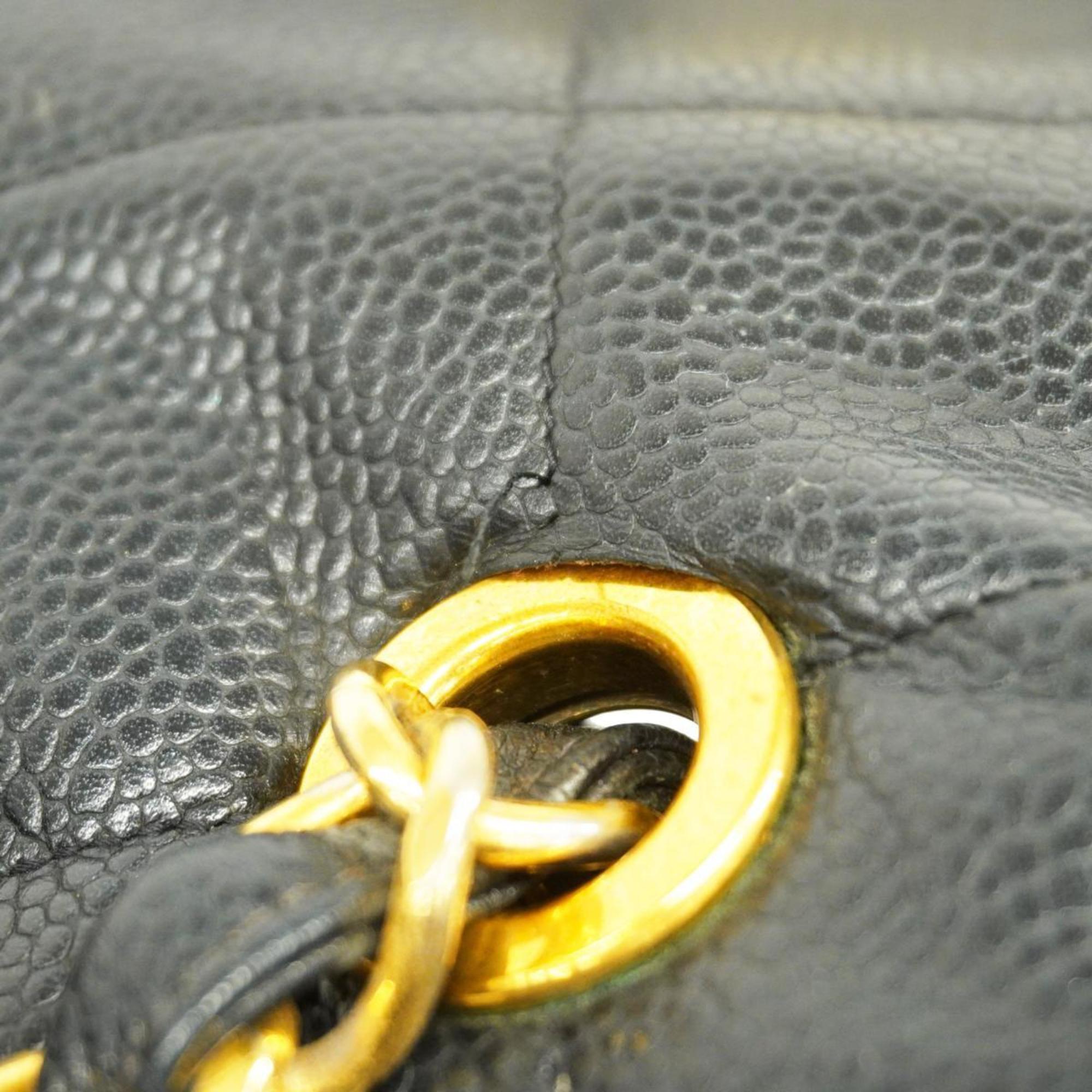 Chanel Shoulder Bag Matelasse Decacoco Chain Caviar Skin Black Women's
